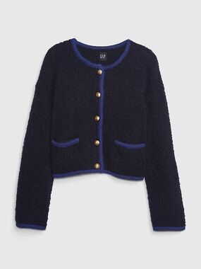Gap navy boucle cardigan with gold buttons size small